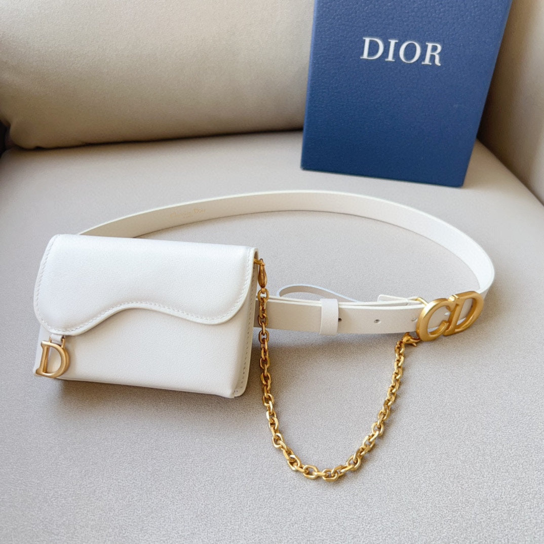 Luxury Diorsaddle removable pouch white calfskin 20mm belt