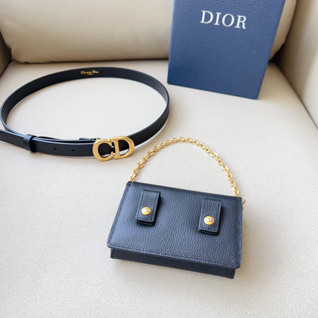 Luxury Diorsaddle removable pouch black calfskin 20mm belt