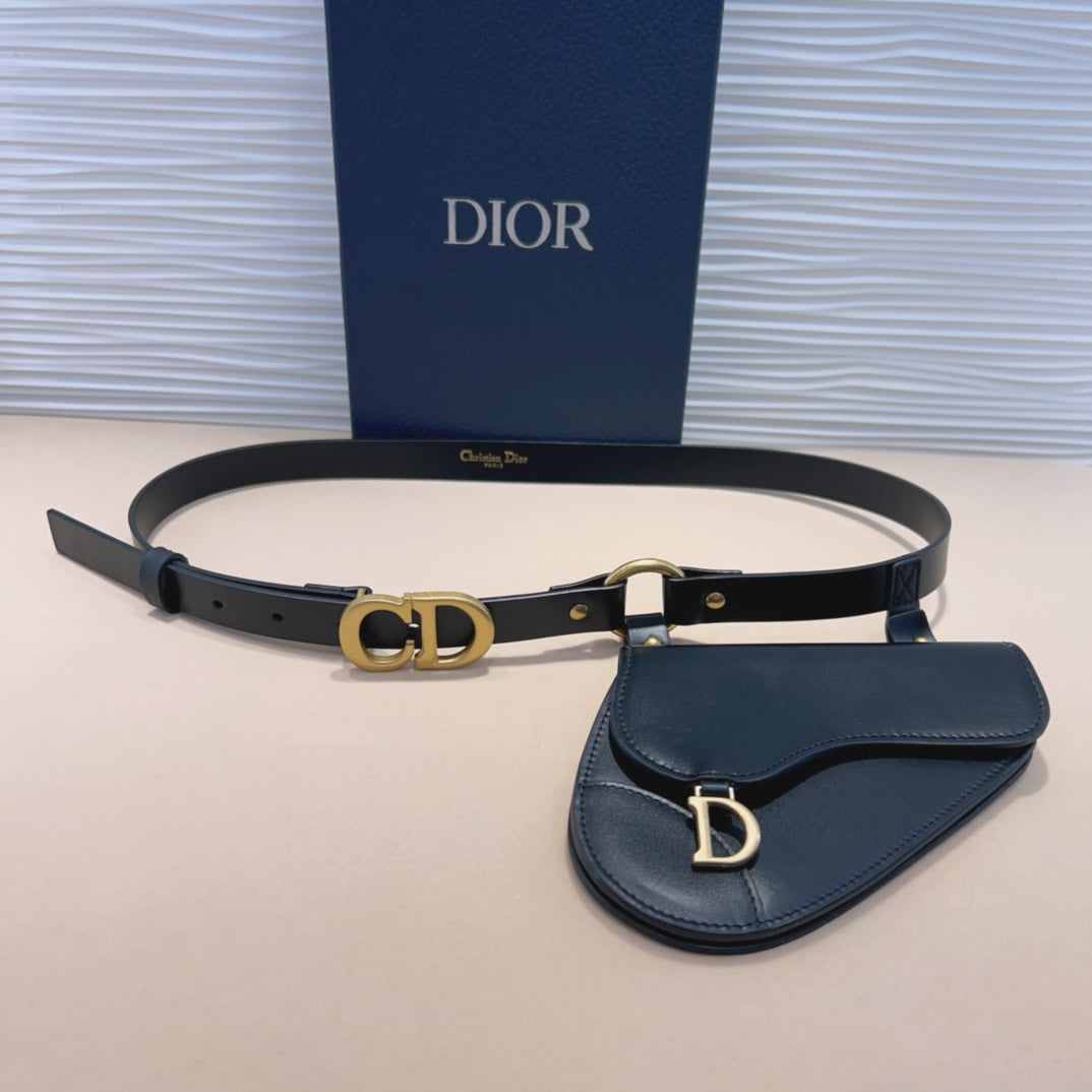 Luxury DiorSaddle Removable Pouch Black Calfskin 20mm Belt