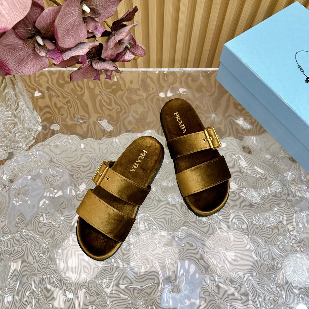 Luxury PradaSLIDES SANDALS AMBER VELVET