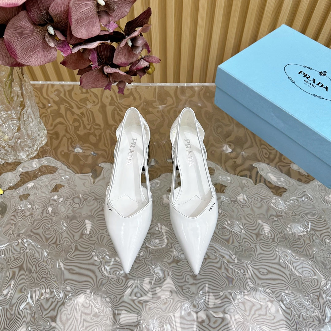 Luxury PradaBRUSHED CUT-OUT PUMPS WHITE CALFSKIN