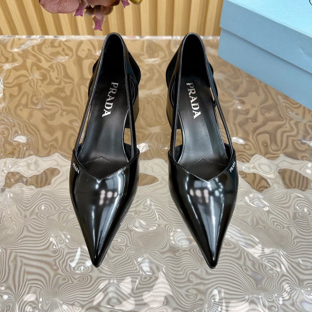 Luxury PradaBRUSHED CUT-OUT PUMPS BLACK CALFSKIN
