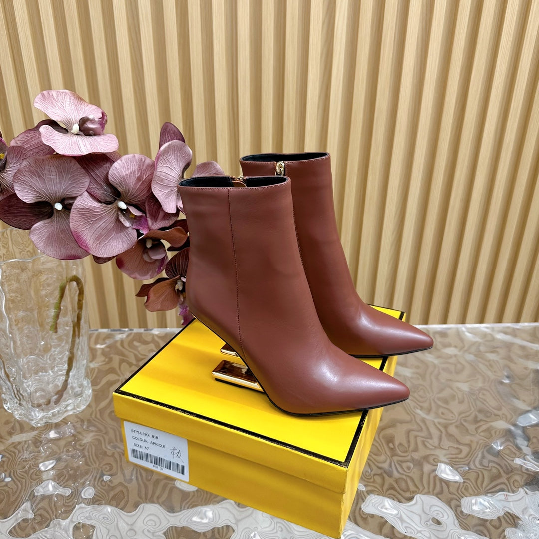 Luxury FendiLuxury FendiFIRST 80 MM BOOTS IN SANGRIA RED CALFSKIN WITH GOLD HARDWARE