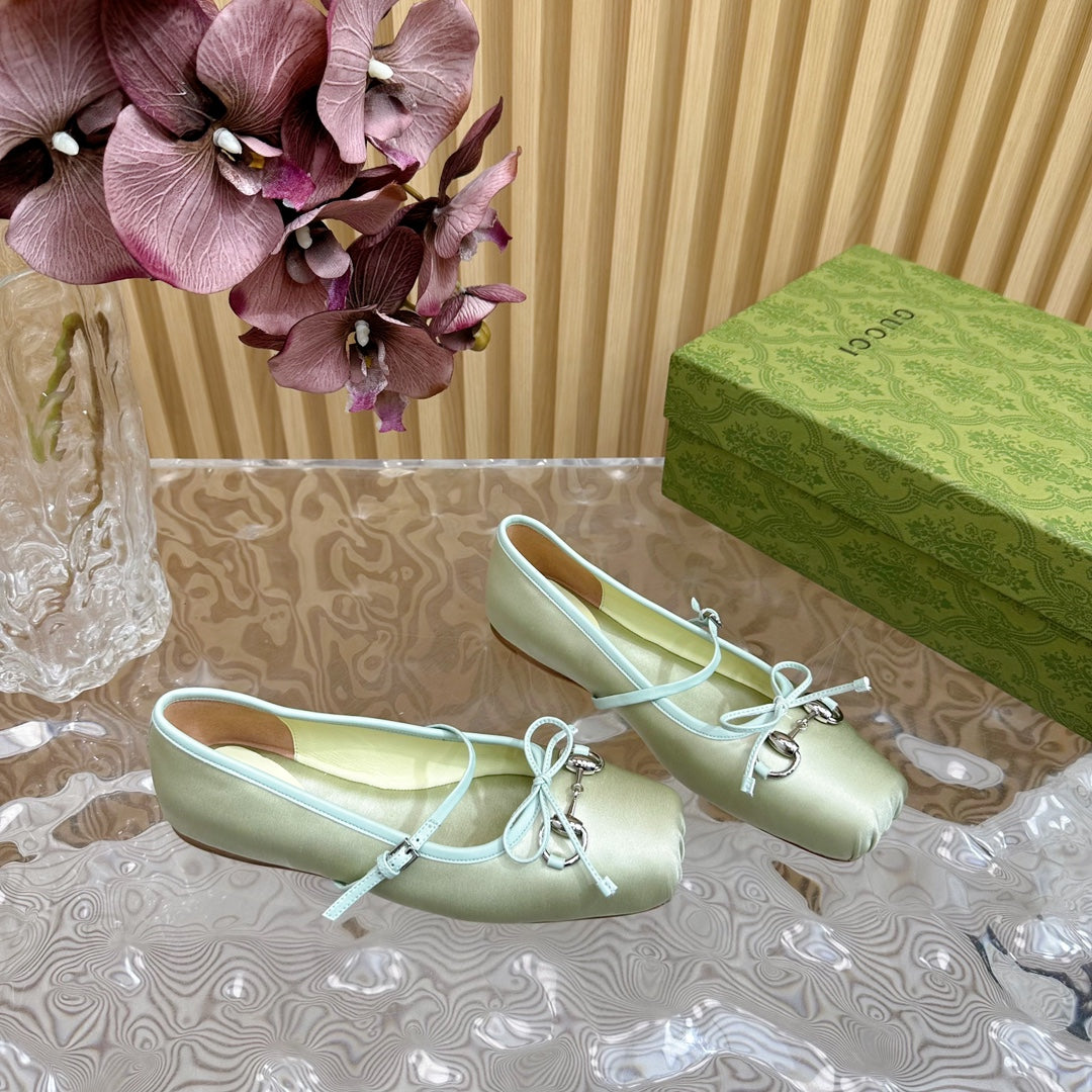 Luxury Gucci BALLET FLAT IN JADE GREEN SILK