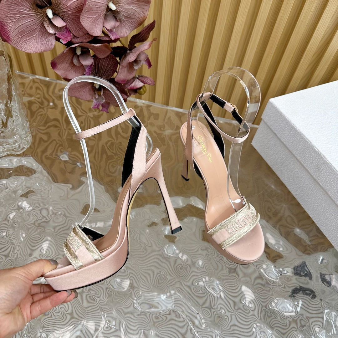Luxury DiorDway Heeled Sandal 120mm Beige Silk And Lambskin