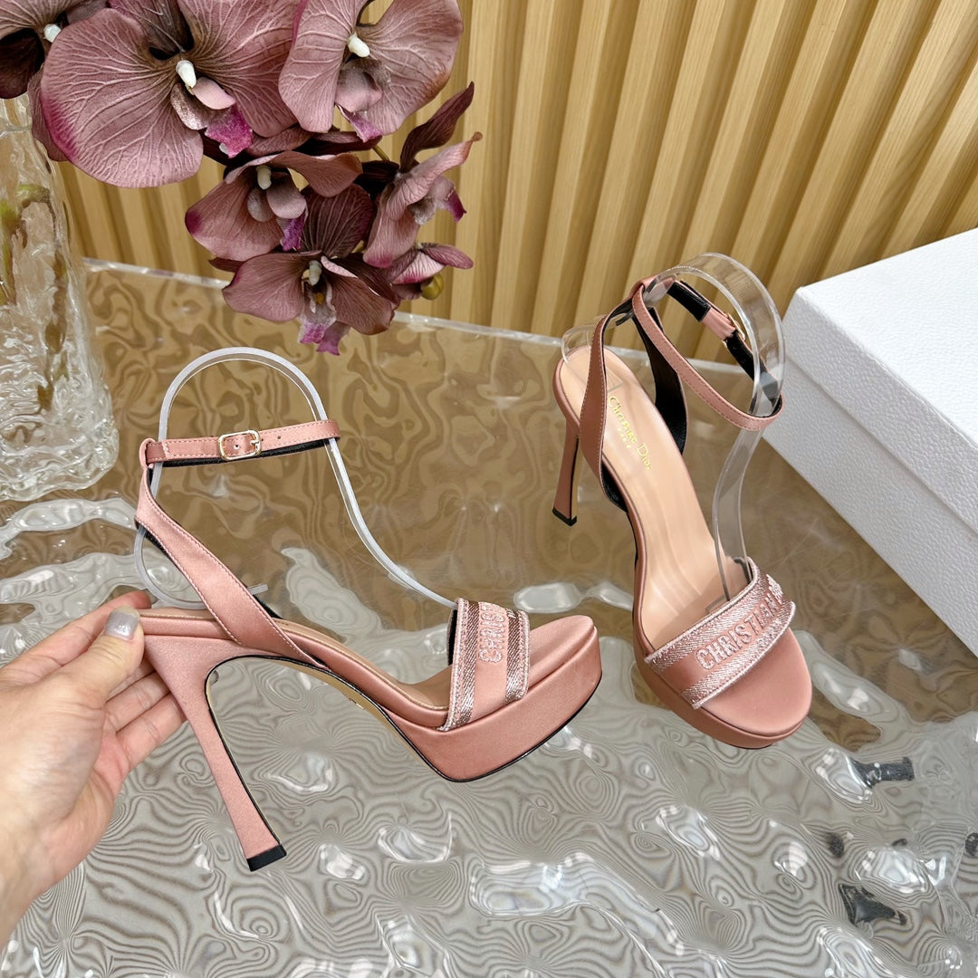 Luxury DiorDway Heeled Sandal 120mm Pastel Pink Silk And Lambskin