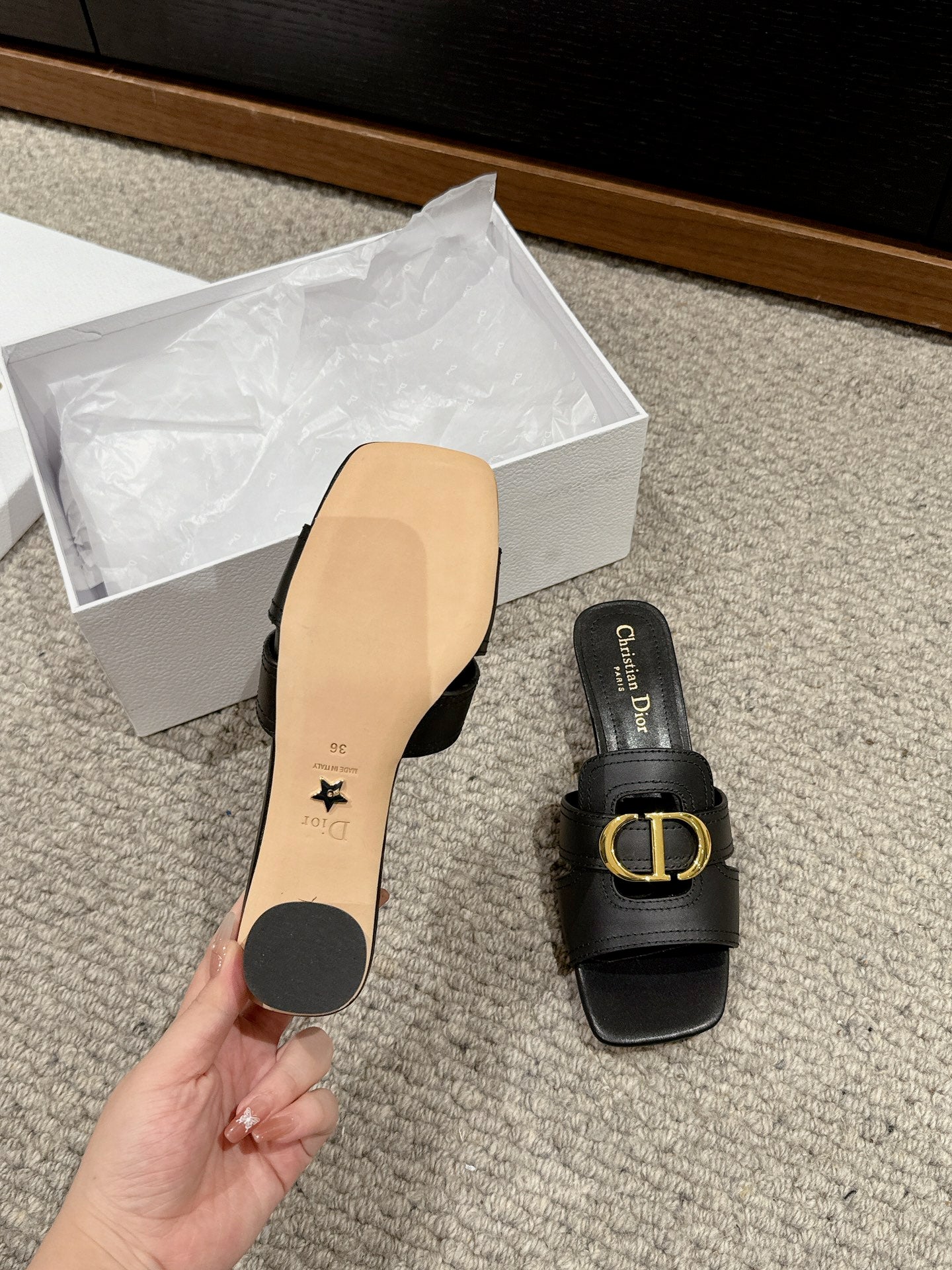 Luxury Diorsandal mule 30 montaigne 35cm black calfskin
