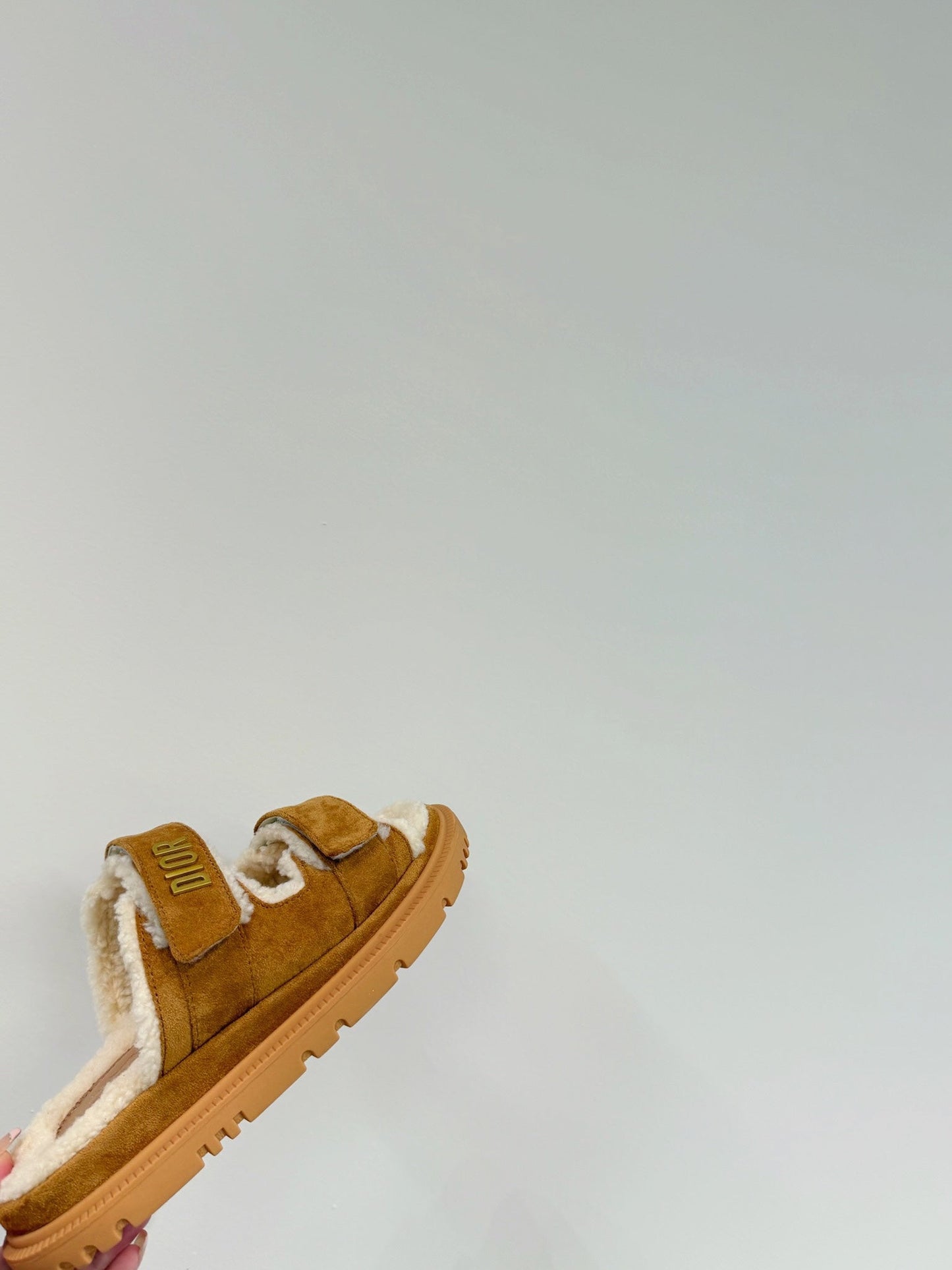 Luxury Dior DIORact Slide In Caramel Suede And Wool Fleece Lining 109877