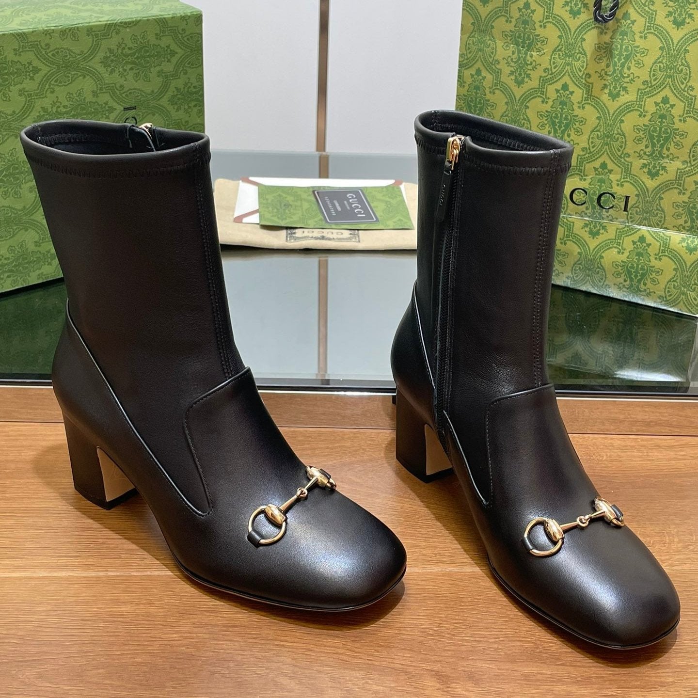 Luxury Gucci GG Horsebit Ankle Boot 65 Black Calfskin