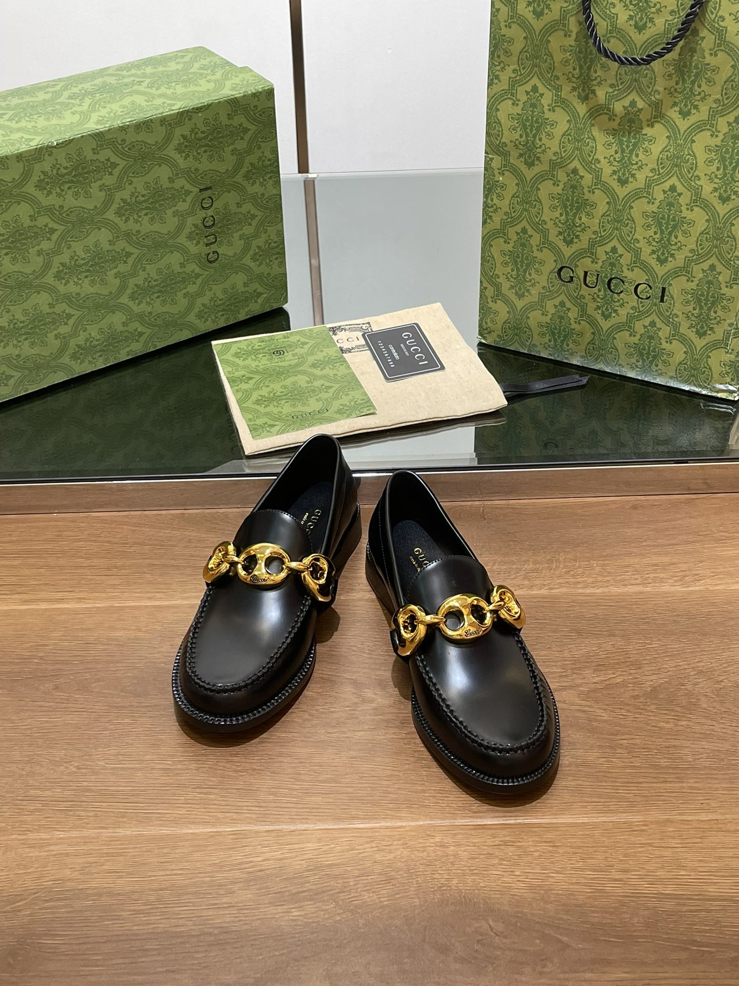 Luxury Gucci GG Marina Loafer Black Calfskin