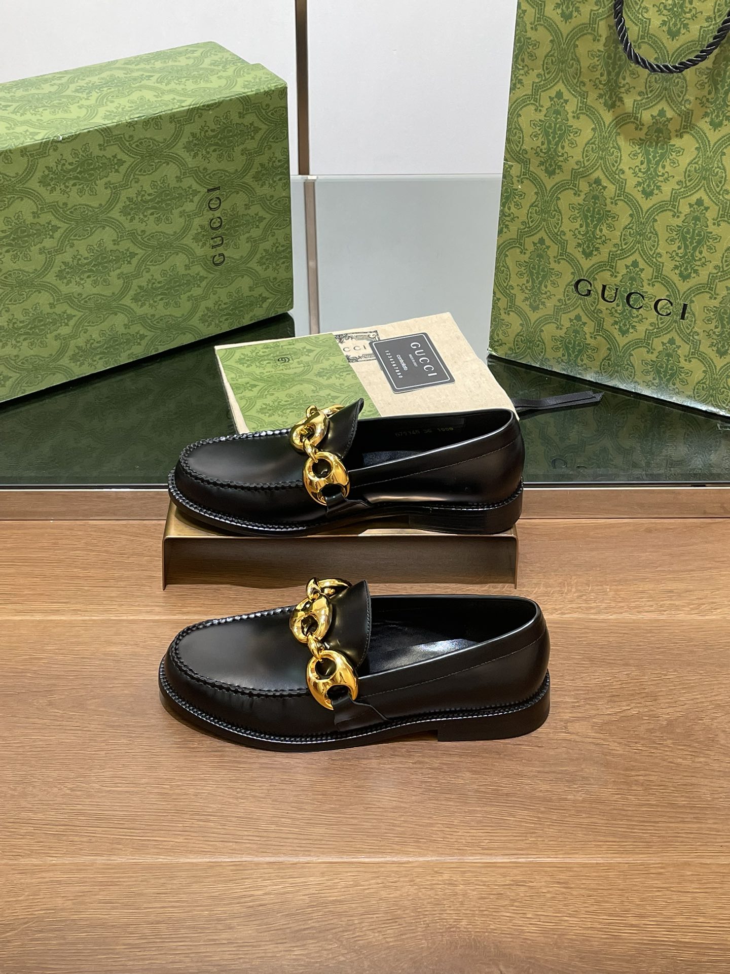 Luxury Gucci GG Marina Loafer Black Calfskin
