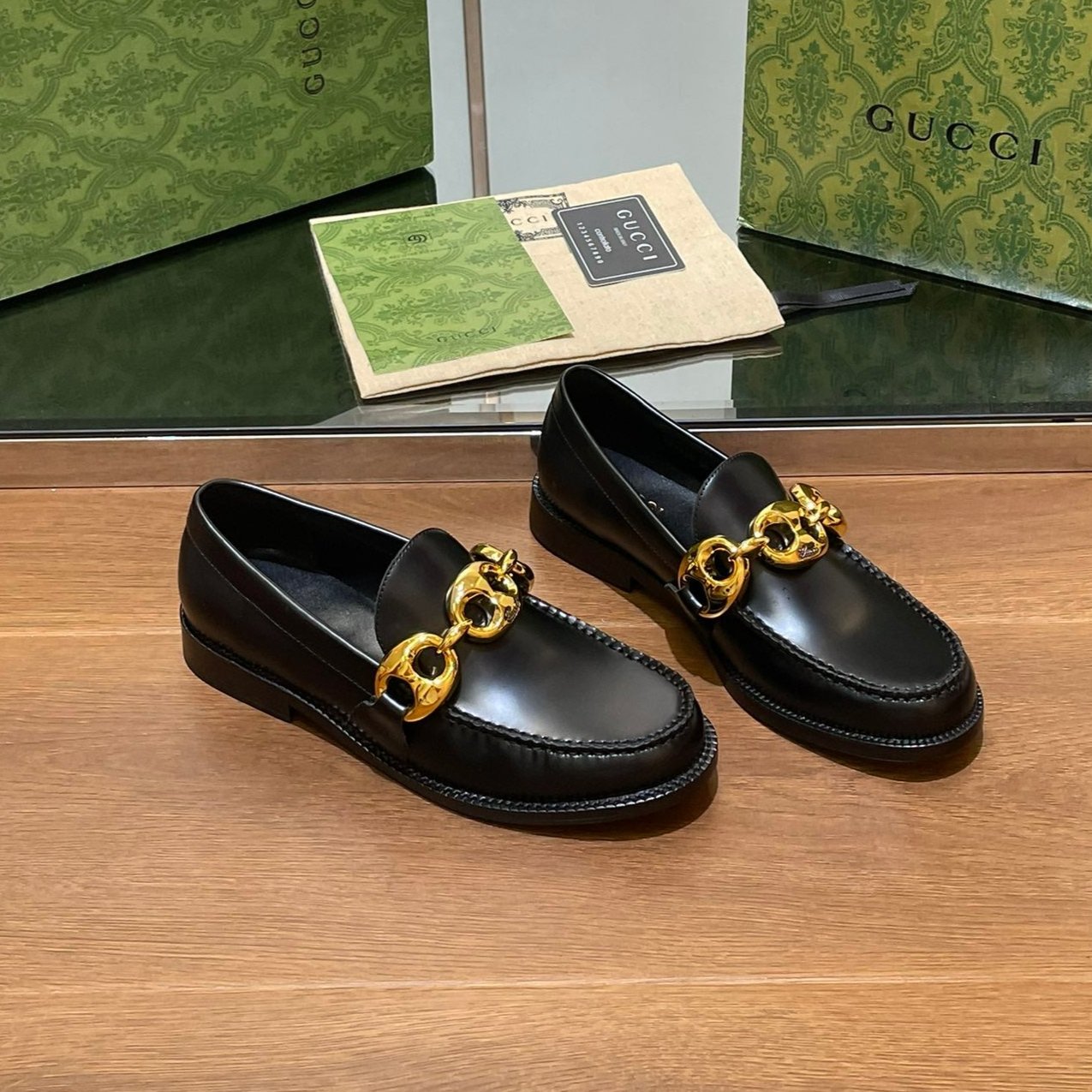 Luxury Gucci GG Marina Loafer Black Calfskin