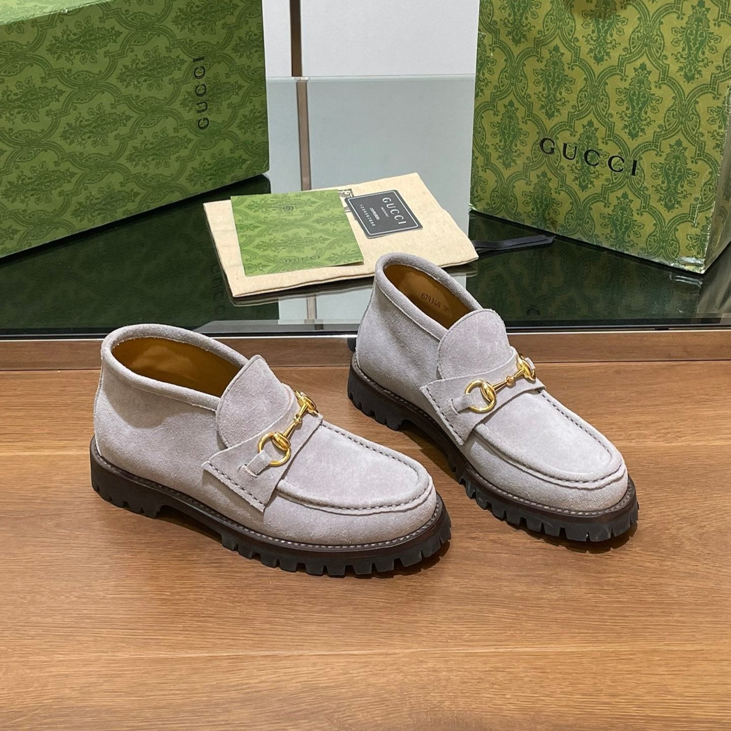 Luxury Gucci GG Ankle Boot With Horsebit 15 Grey Suede