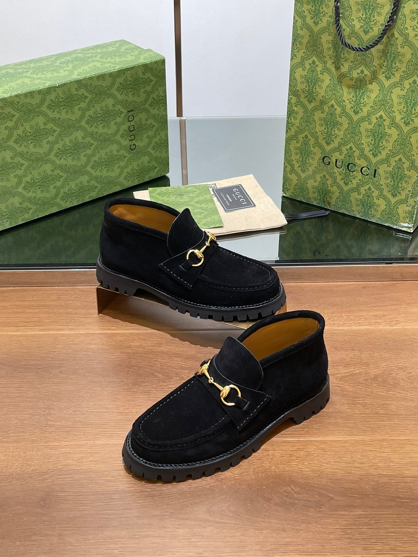 Luxury Gucci GG Ankle Boot With Horsebit 15 Black Suede