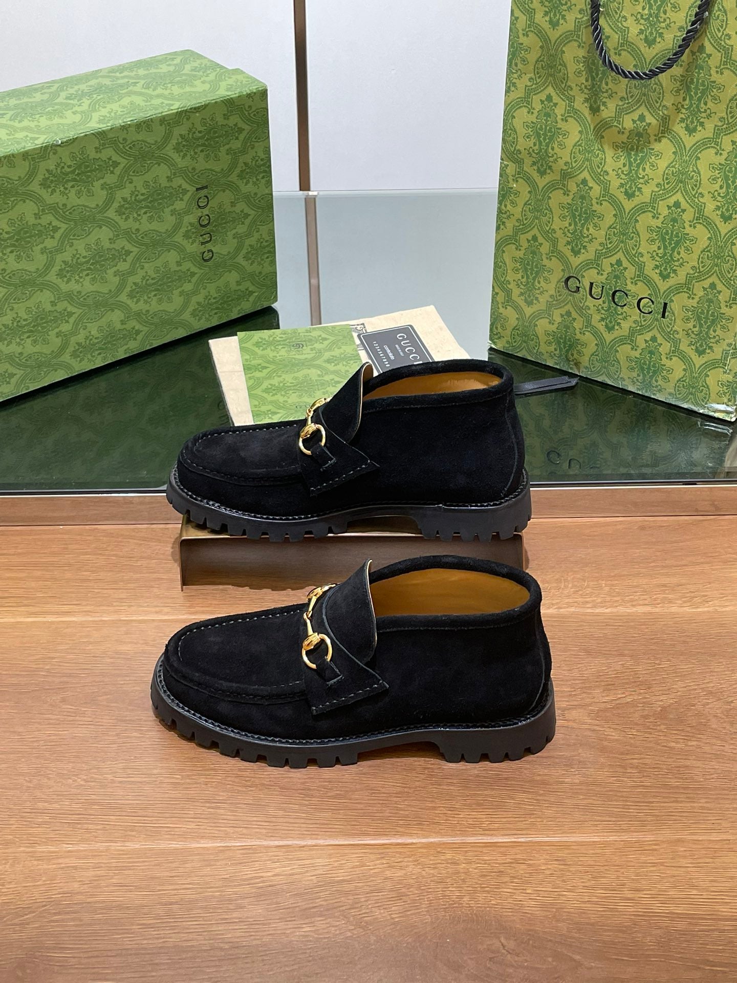 Luxury Gucci GG Ankle Boot With Horsebit 15 Black Suede