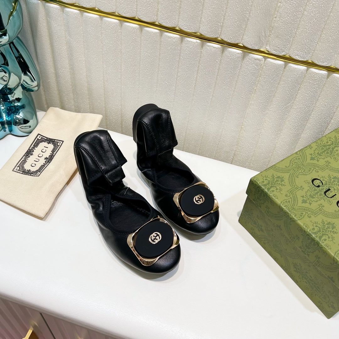 Luxury Gucci GG BALLET SUPER SLIM BLACK LAMBSKIN