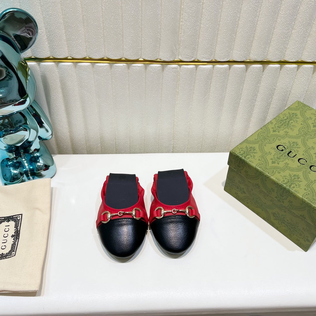 Luxury Gucci GG BALLET SUPER SLIM BUCKLE BLACK AND CRIMSON LAMBSKIN