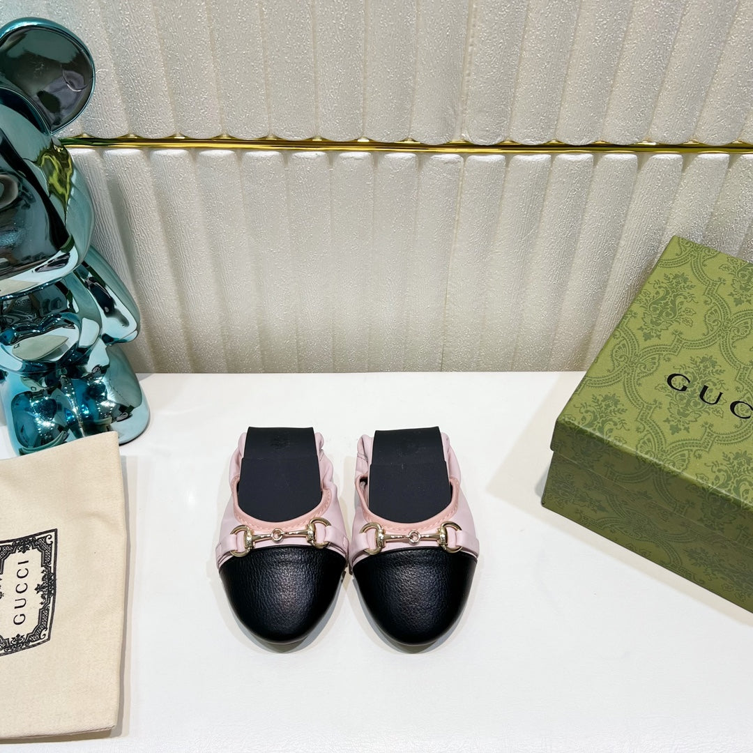 Luxury Gucci GG BALLET SUPER SLIM BUCKLE PASTEL PINK AND BLACK LAMBSKIN