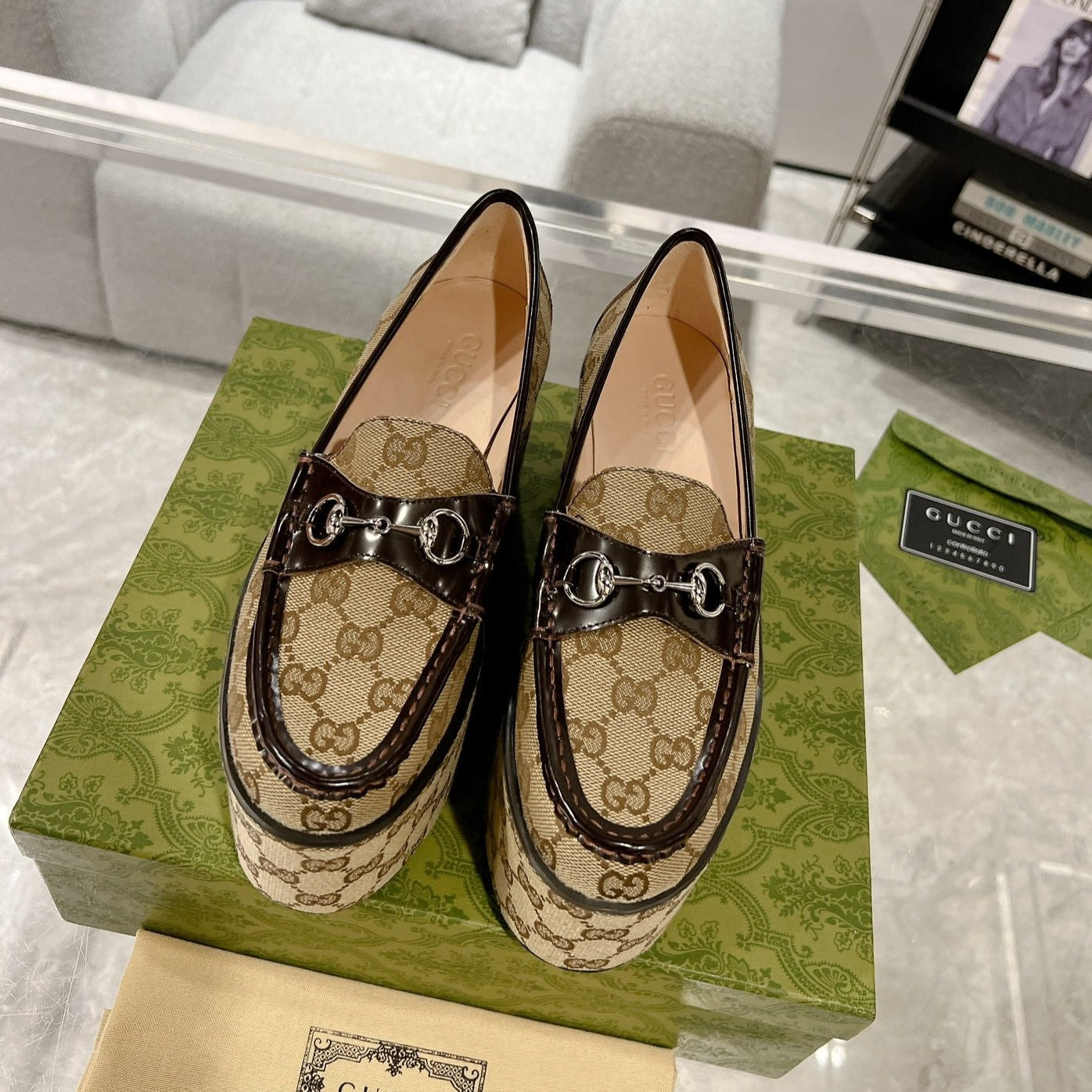 Luxury Gucci GG HORSEBIT PLATFORM LOAFER LIGHT BROWN CALFSKIN