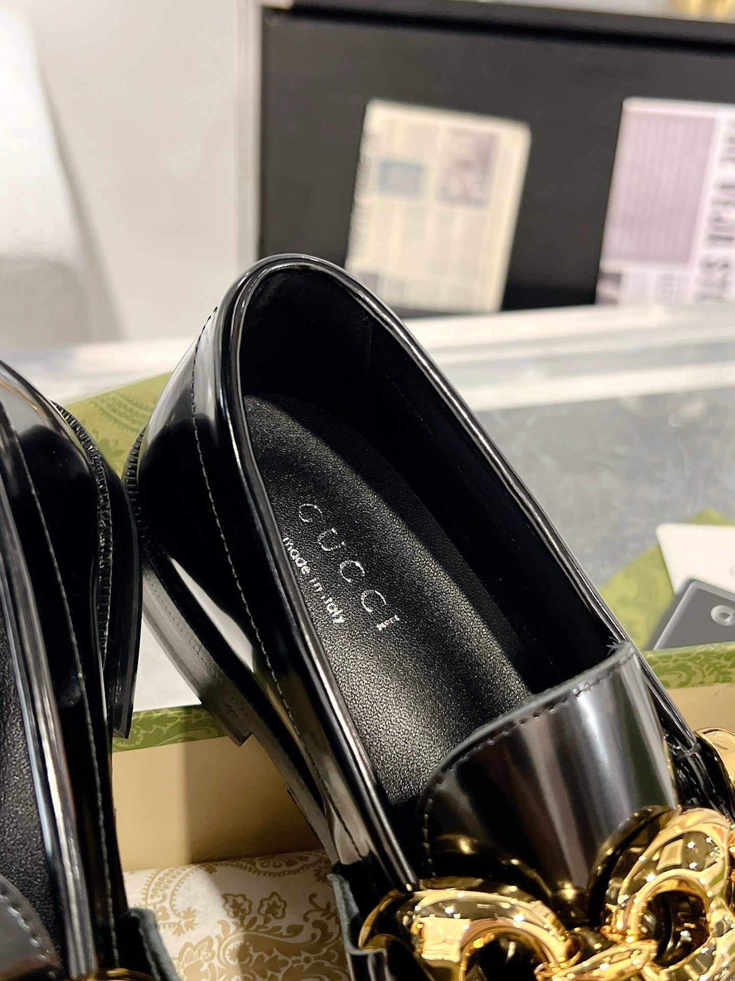 Luxury Gucci GG Marina Loafer Black Patent Calfskin