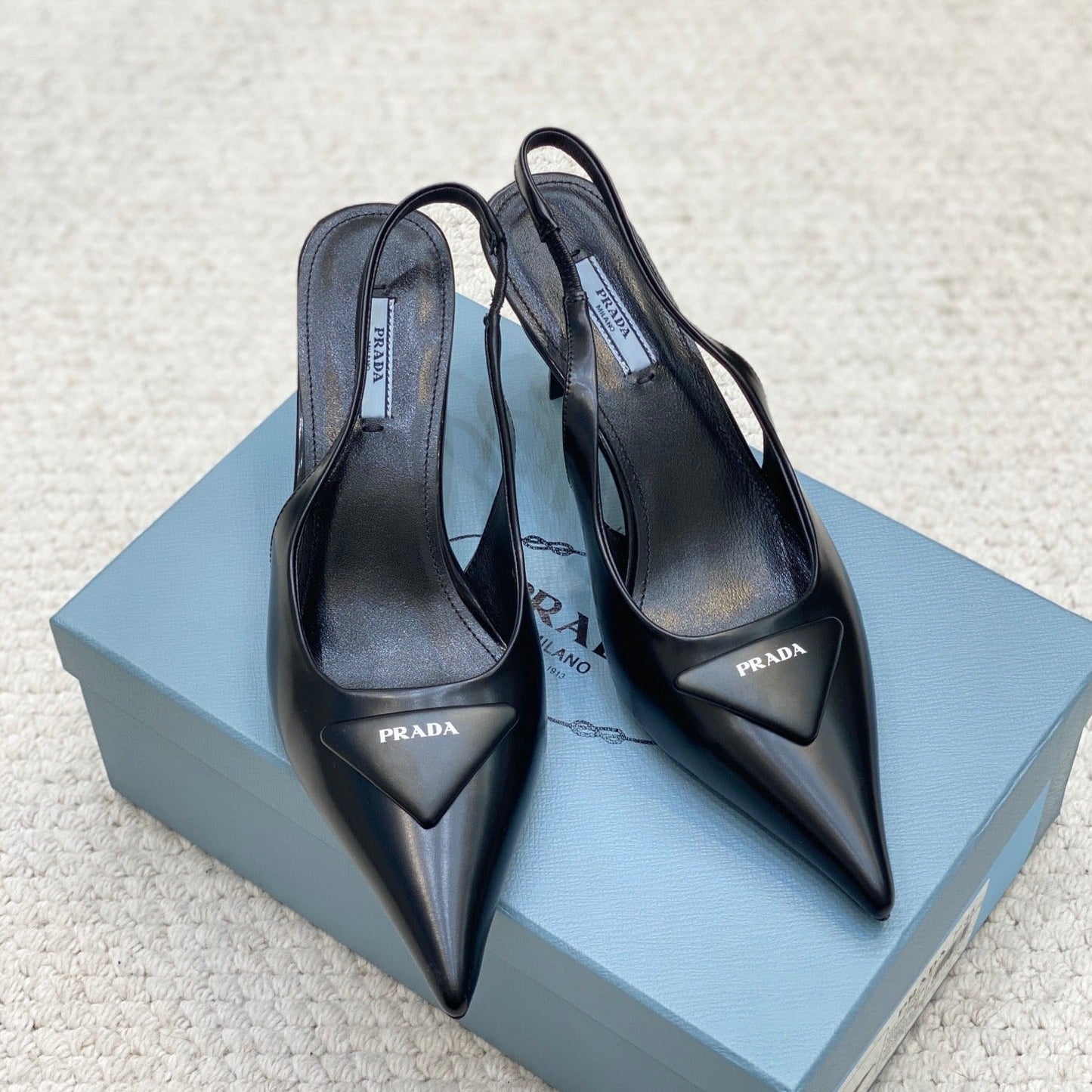 Luxury PradaBRUSHED LEATHER SLINGBACK PUMPS 75 BLACK