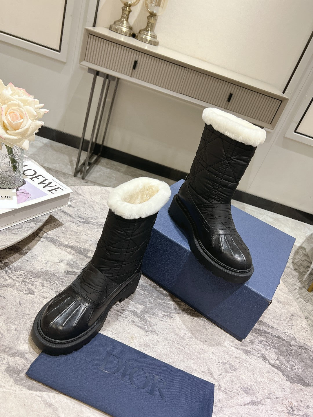 Luxury DiorFrozen-D Ankle Boot Black Fleece Lining And Mackintosh And Calfskin