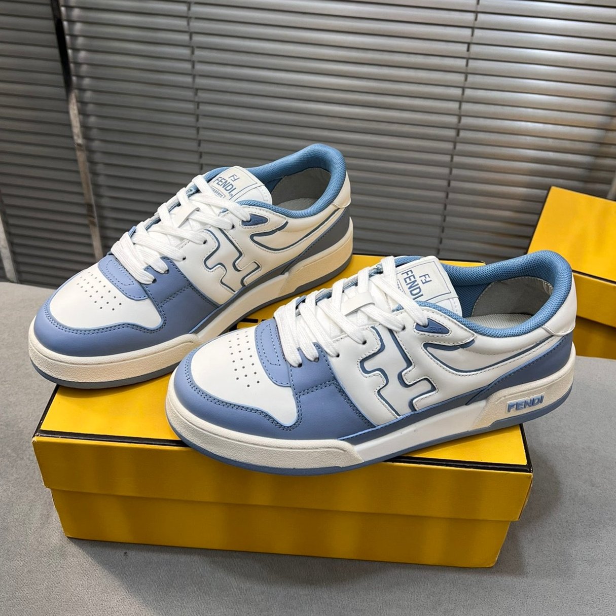 Luxury FendiLuxury FendiMATCH LOW TOPS IN CERULEAN BLUE MIX WHITE CALFSKIN AND MESH