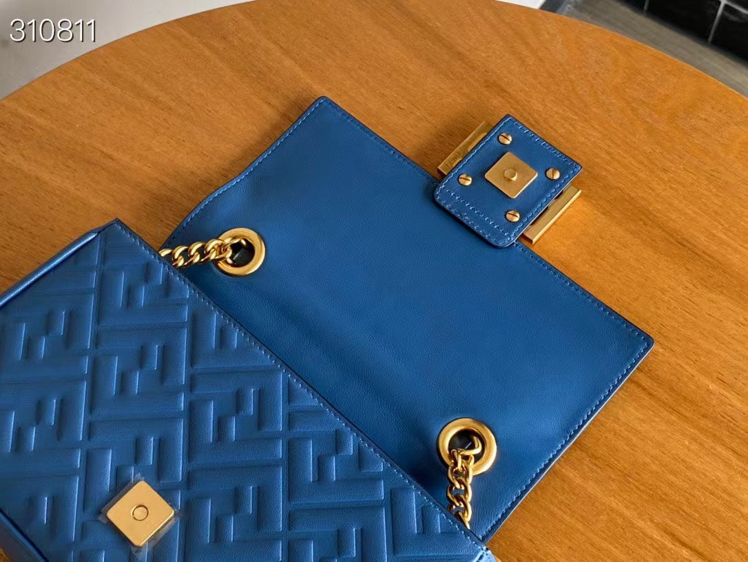Luxury FendiFend Baguette 24 Bag With FF Motif Blue Leather Ghw