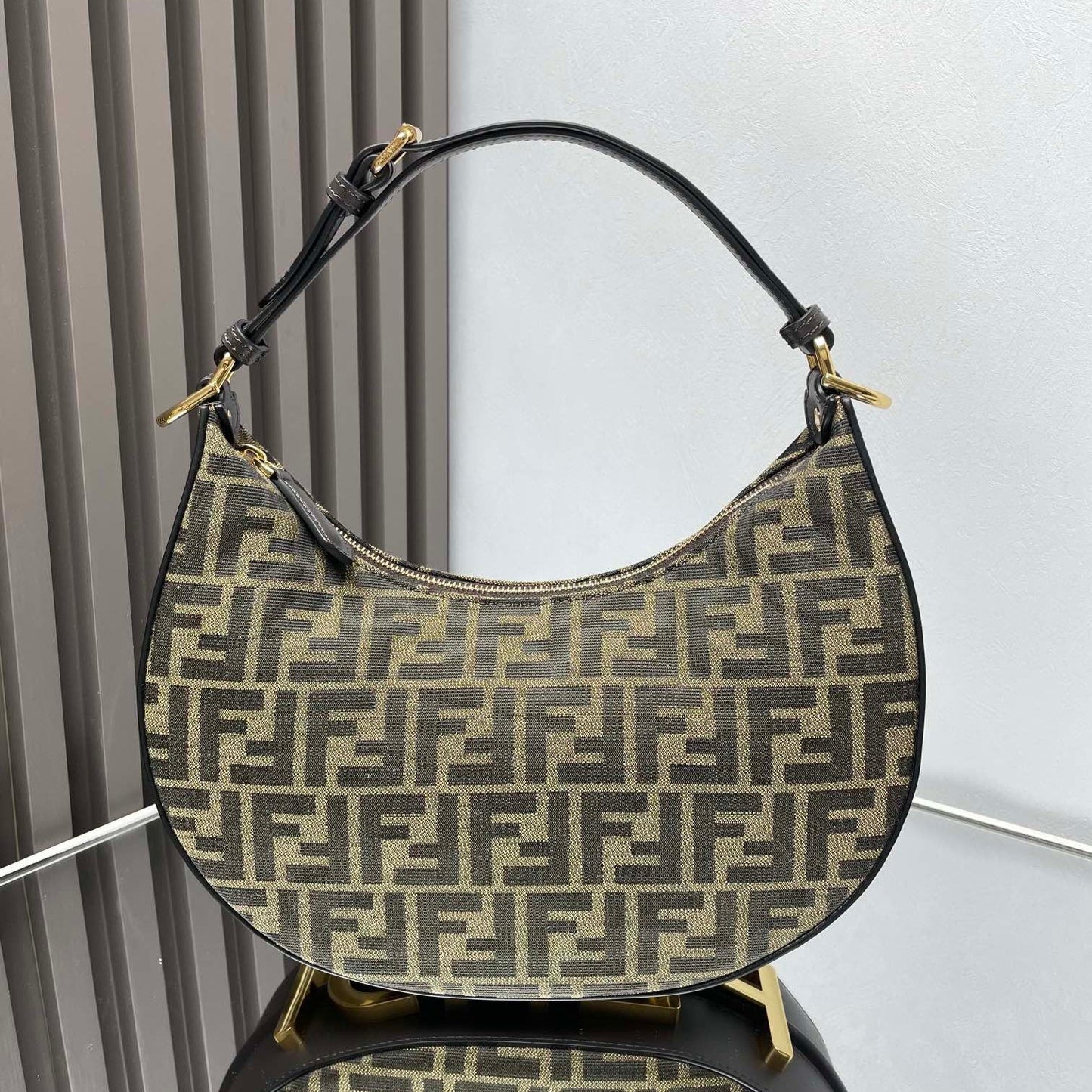 Luxury FendiFENDIGRAPHY MEDIUM 29 IN GURKHA JACQUARD FABRIC FF MOTIF GOLD HARDWARE
