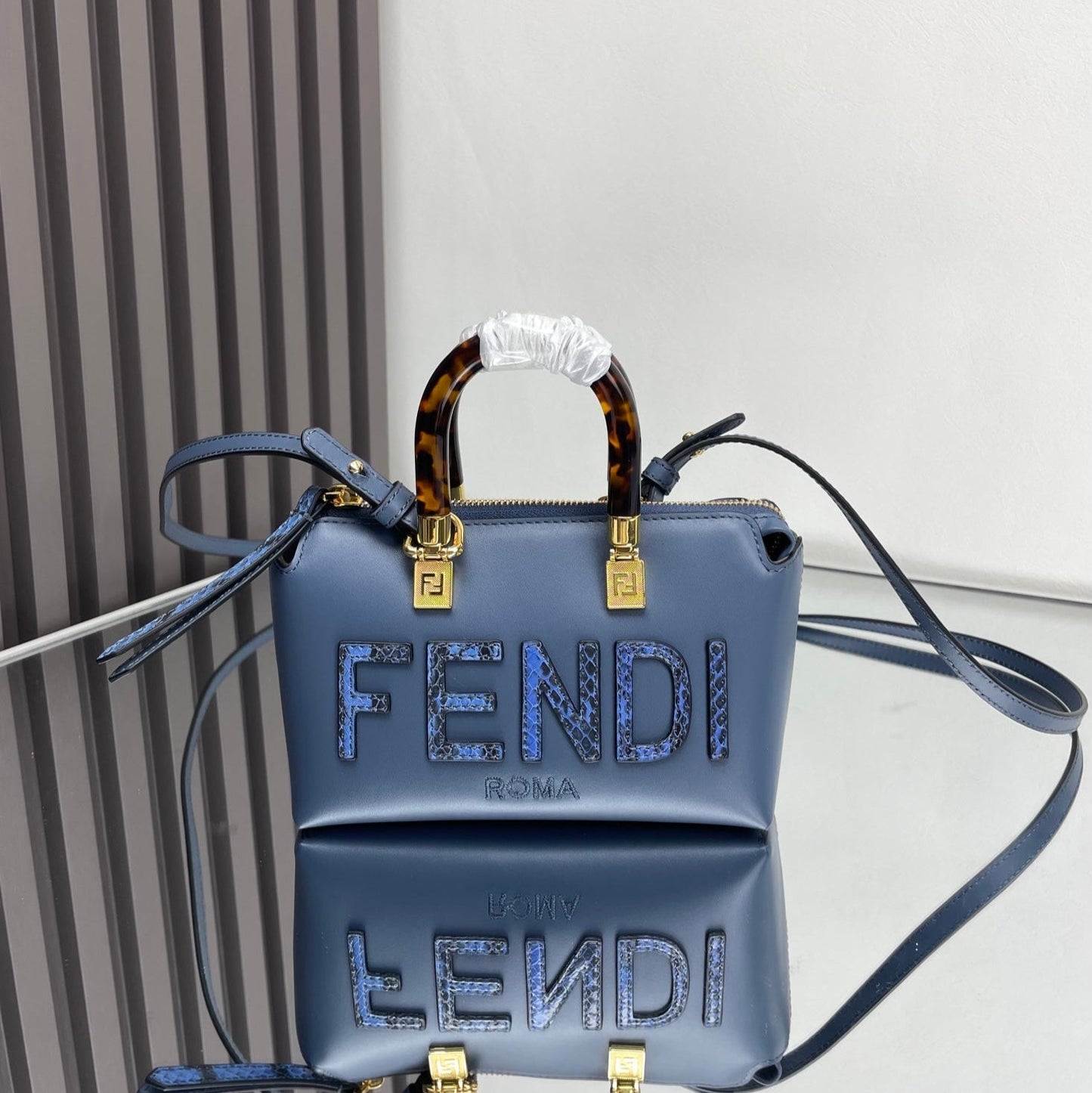 Luxury FendiBY THE WAY MINI 18 IN AEGEAN BLUE LAMBSKIN GOLD HARDWARE