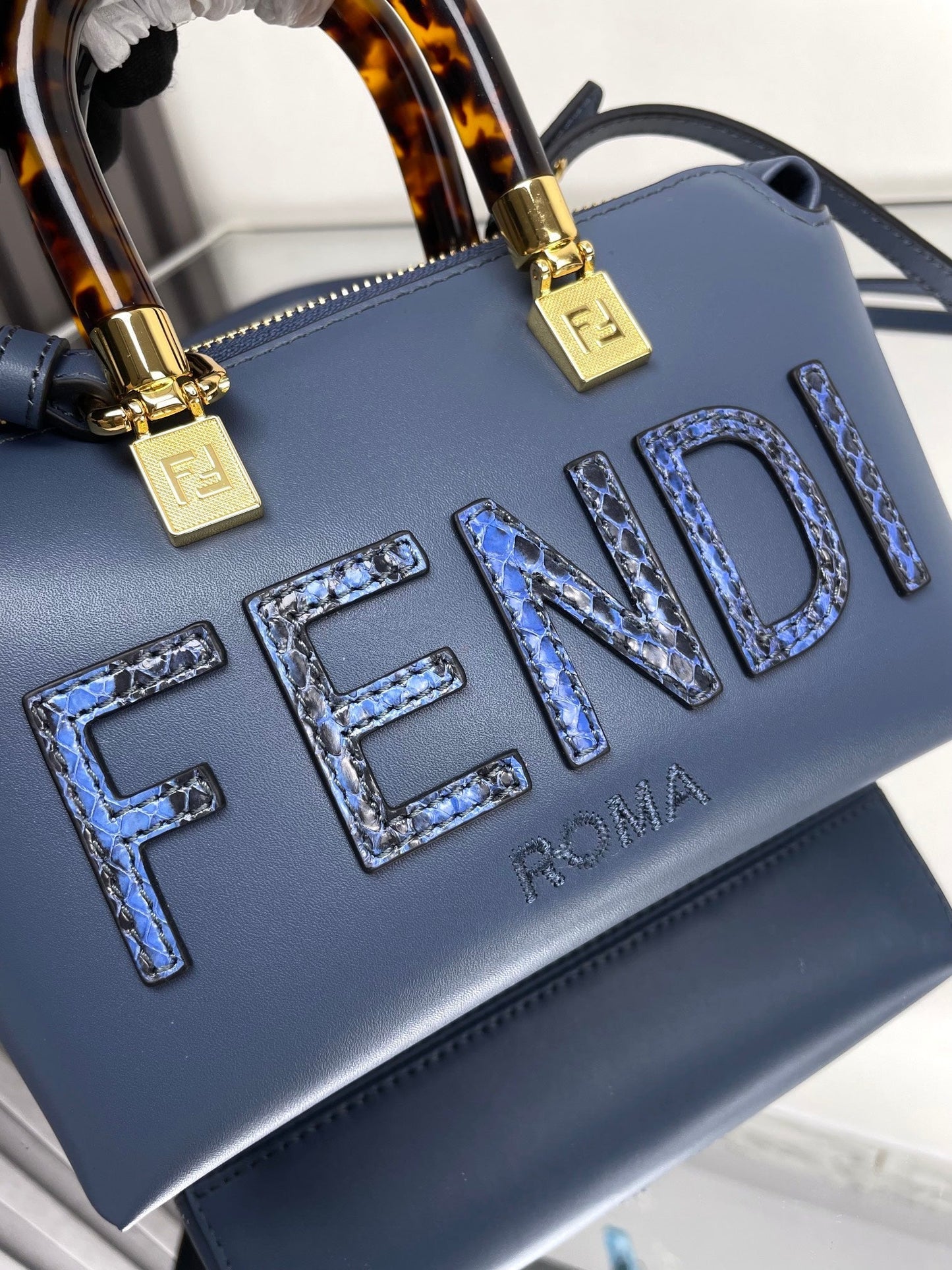 Luxury FendiBY THE WAY MINI 18 IN AEGEAN BLUE LAMBSKIN GOLD HARDWARE