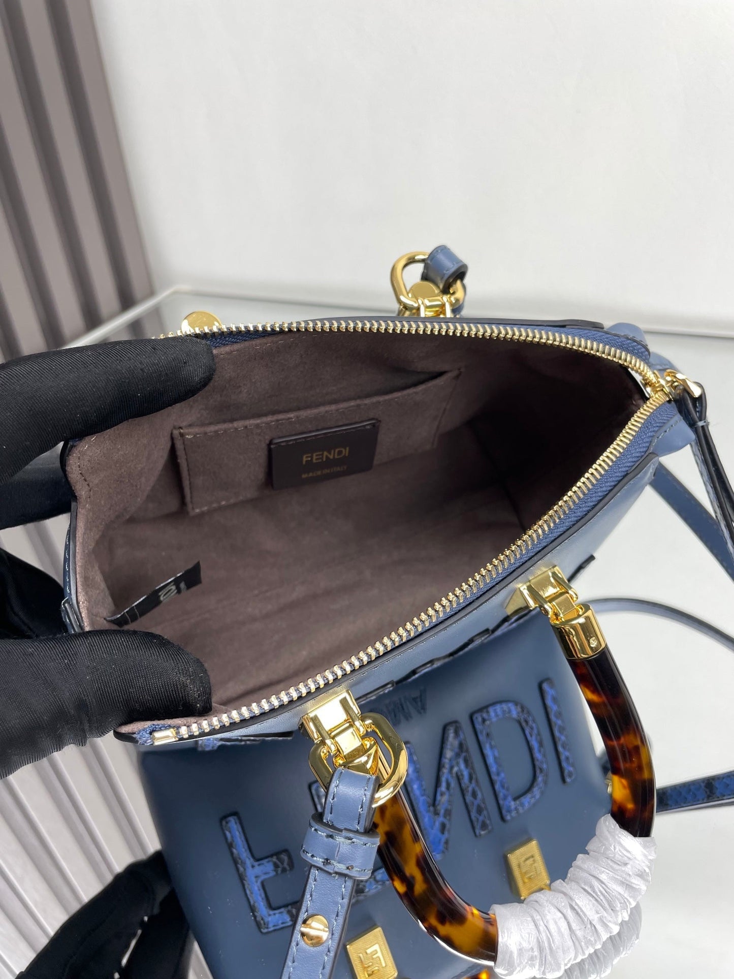Luxury FendiBY THE WAY MINI 18 IN AEGEAN BLUE LAMBSKIN GOLD HARDWARE