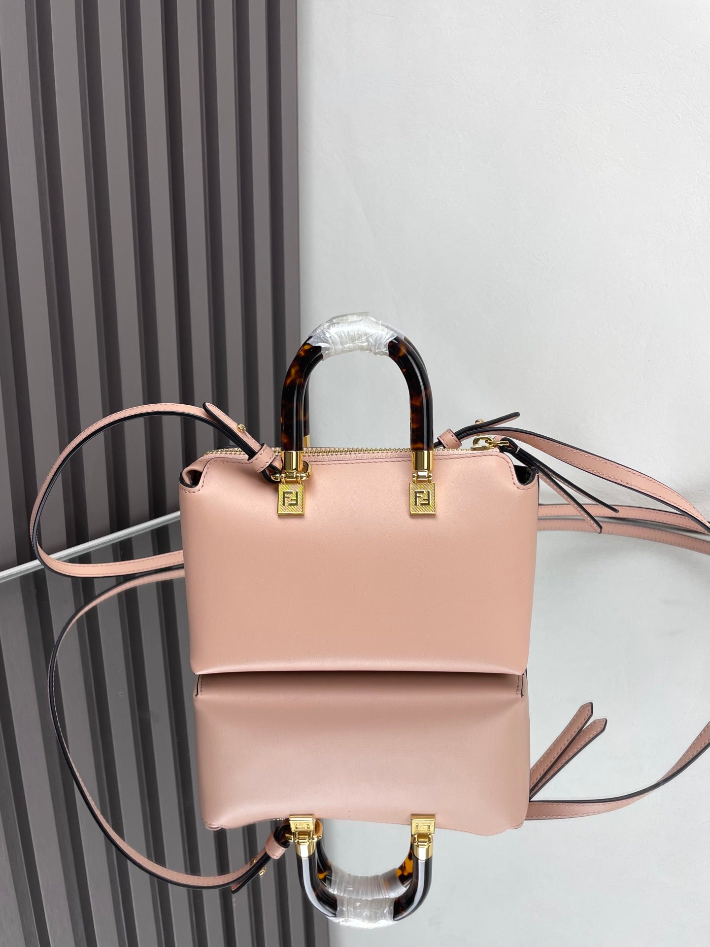 Luxury FendiBY THE WAY MINI 18 IN ROSE FOG EMBOSSED CALFSKIN GOLD HARDWARE