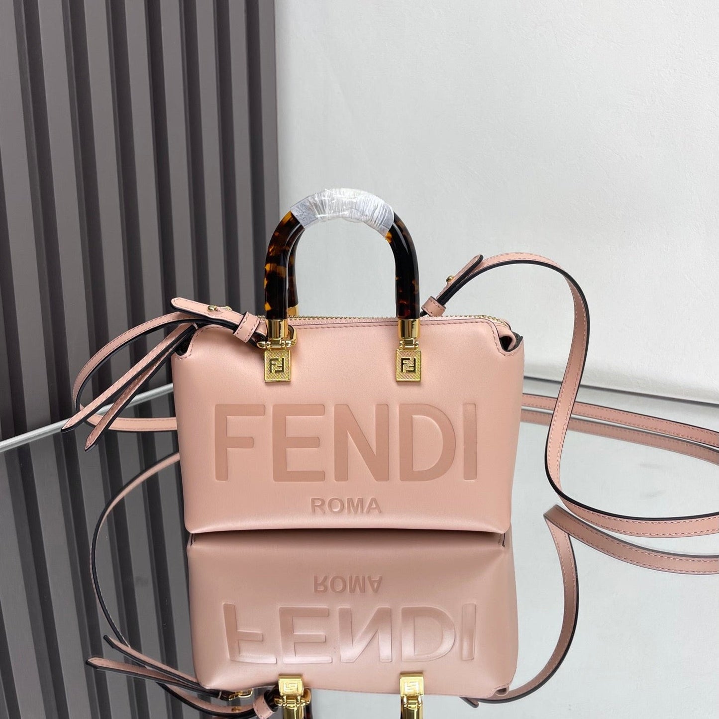Luxury FendiBY THE WAY MINI 18 IN ROSE FOG EMBOSSED CALFSKIN GOLD HARDWARE
