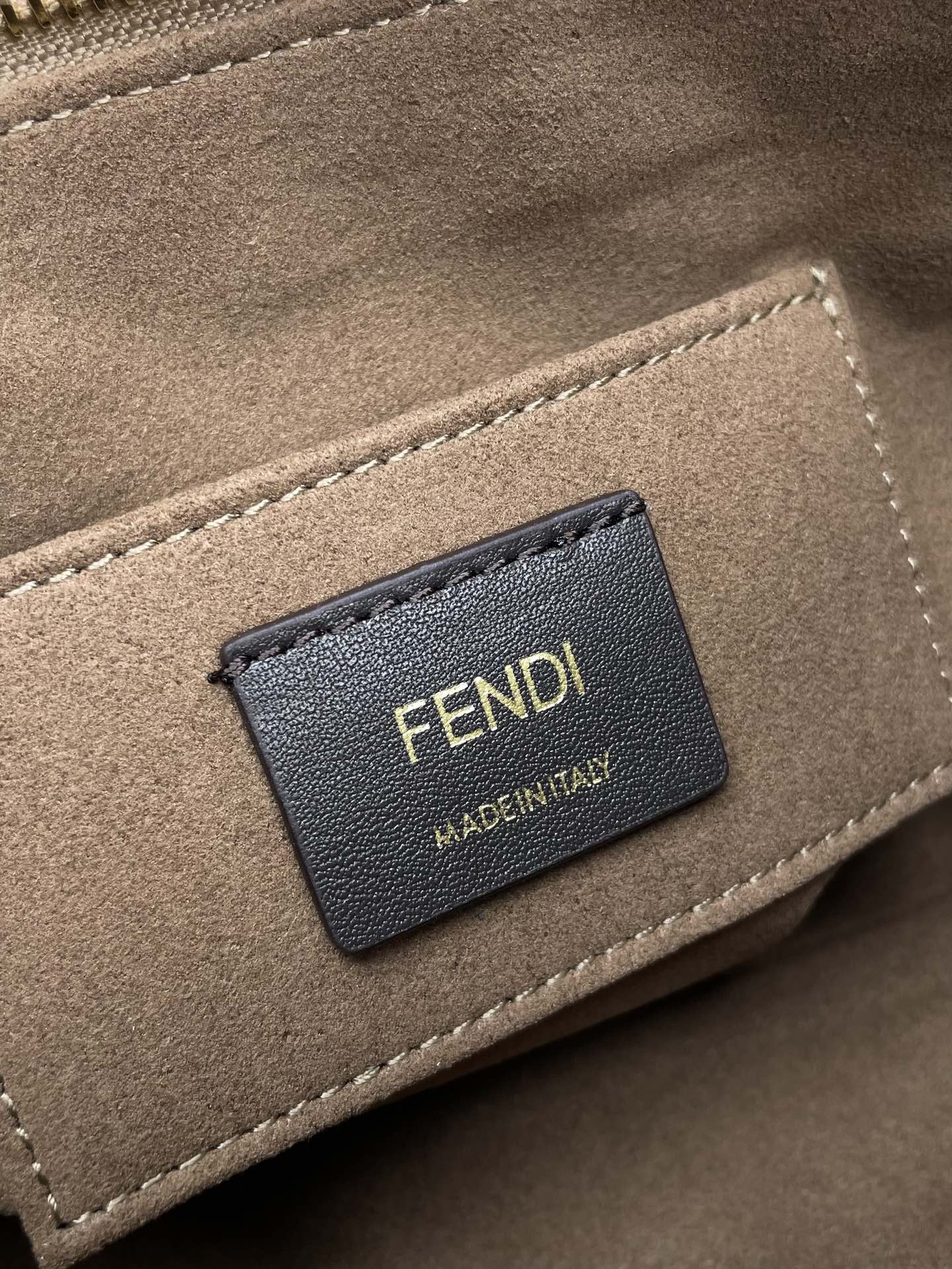 Luxury FendiBY THE WAY MINI 18 IN SOYA BEAN JACQUARD FABRIC AND BROWN CALFSKIN TRIM