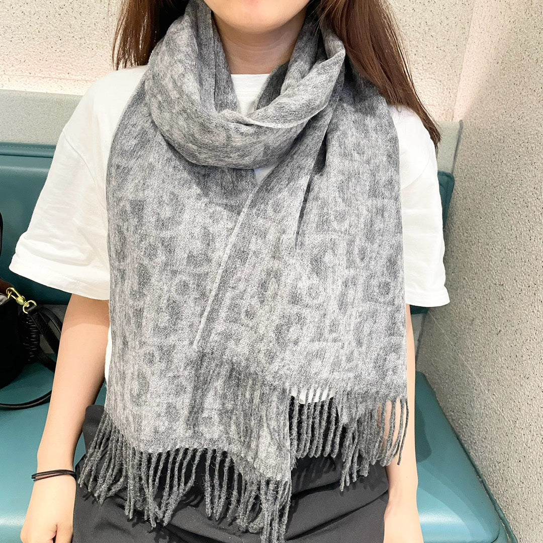 Luxury DiorSCARF 180 CM IN MOUSE GRAY CASHMERE AND WOOL 405471