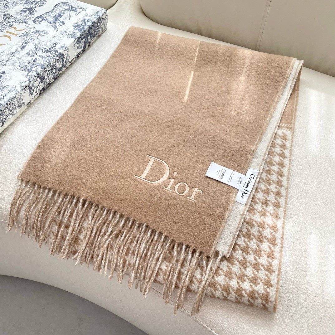 Luxury DiorSCARF 180 CM CAMEL BEIGE WOOL AND CASHMERE 407335