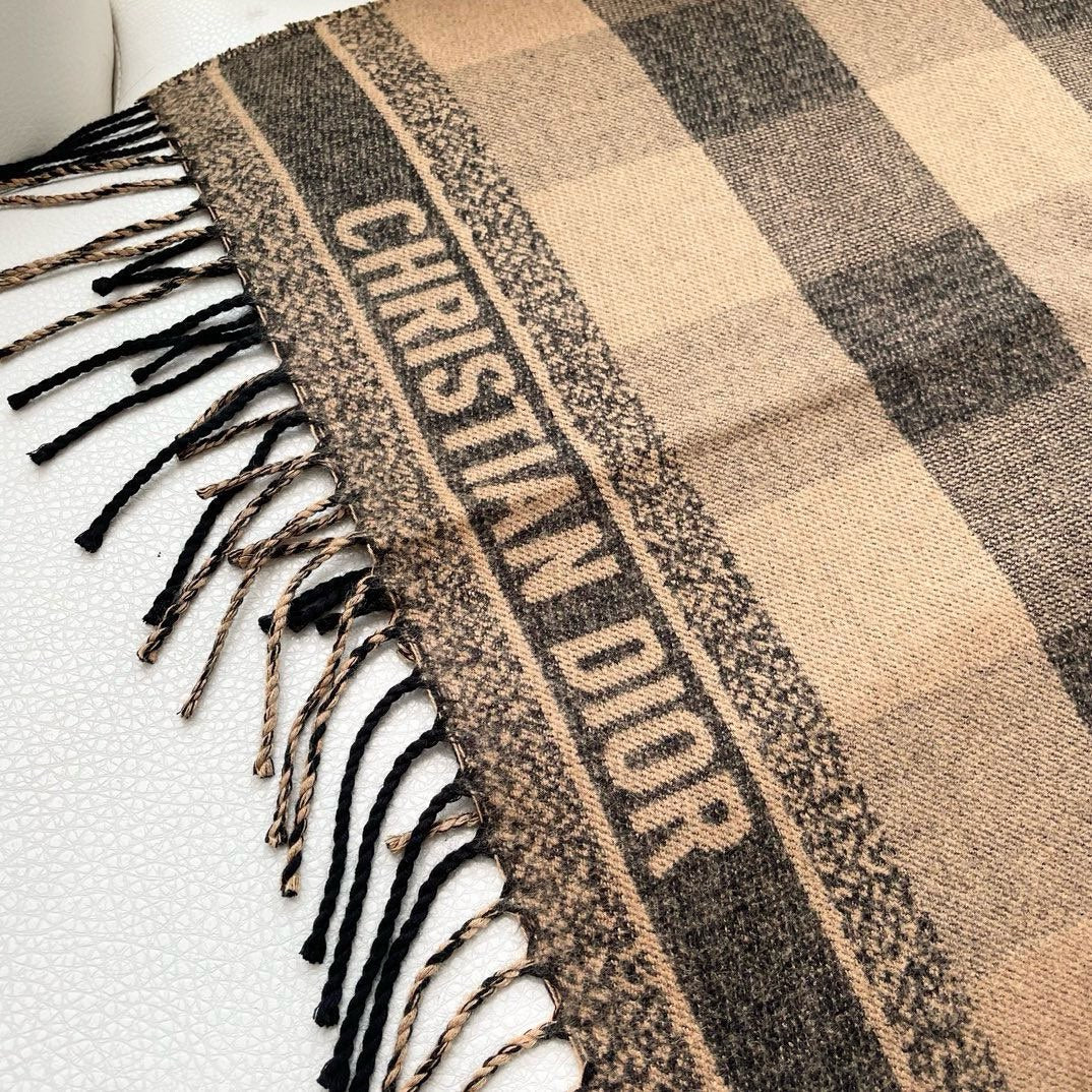 Luxury DiorCHECK SCARF 180 CM IN BLACK MIX SAND YELLOW CASHMERE AND WOOL 415298