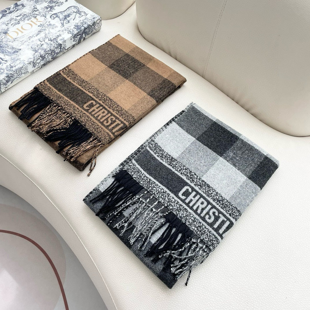 Luxury DiorCHECK SCARF 180 CM IN BLACK MIX WHITE CASHMERE AND WOOL 415299