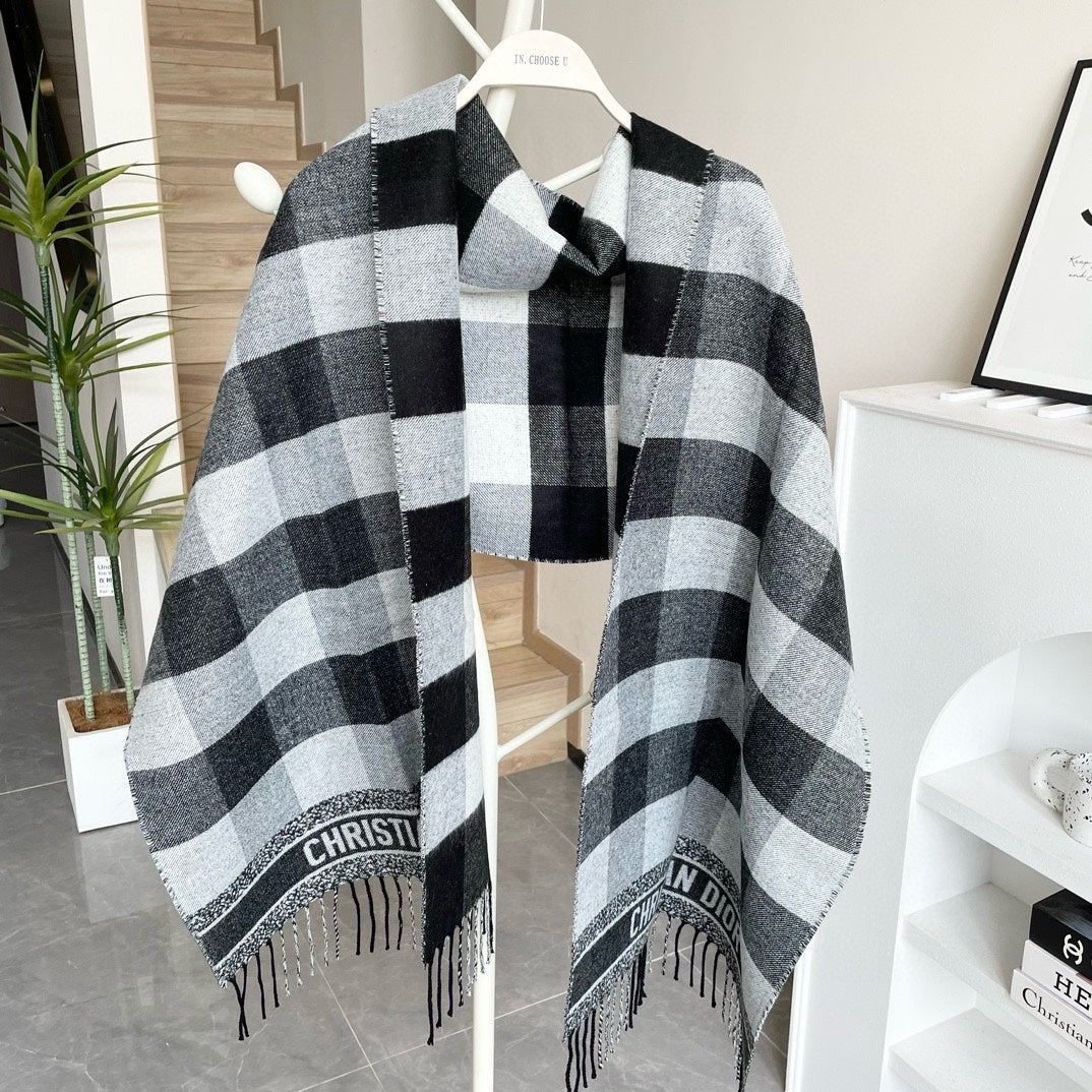 Luxury DiorCHECK SCARF 180 CM IN BLACK MIX WHITE CASHMERE AND WOOL 415299