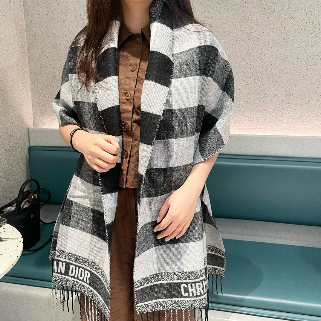 Luxury DiorCHECK SCARF 180 CM IN BLACK MIX WHITE CASHMERE AND WOOL 415299
