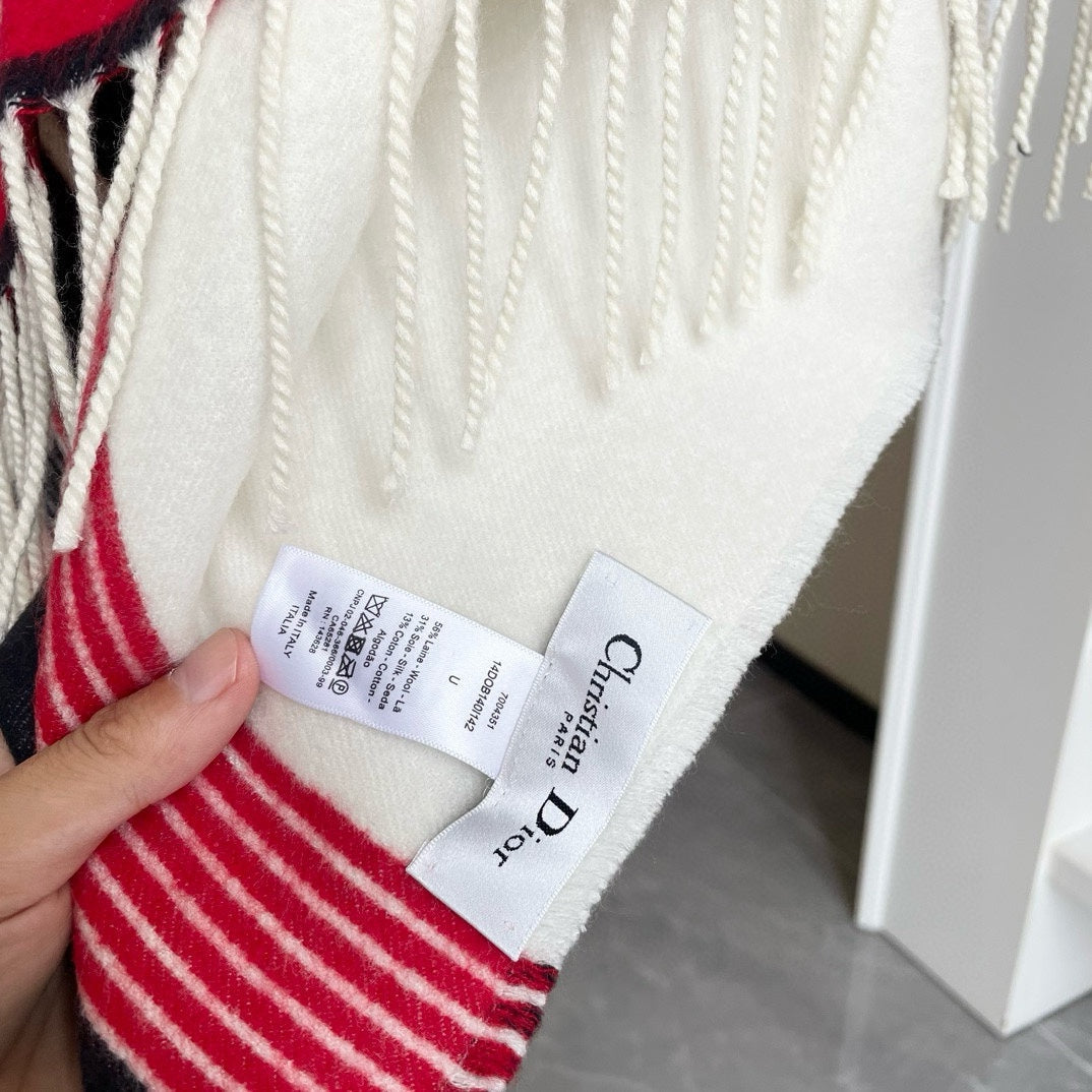 Luxury DiorLARGE SHAWL 140 CM IN WHITE MIX COLORFUL CASHMERE AND WOOL 416843