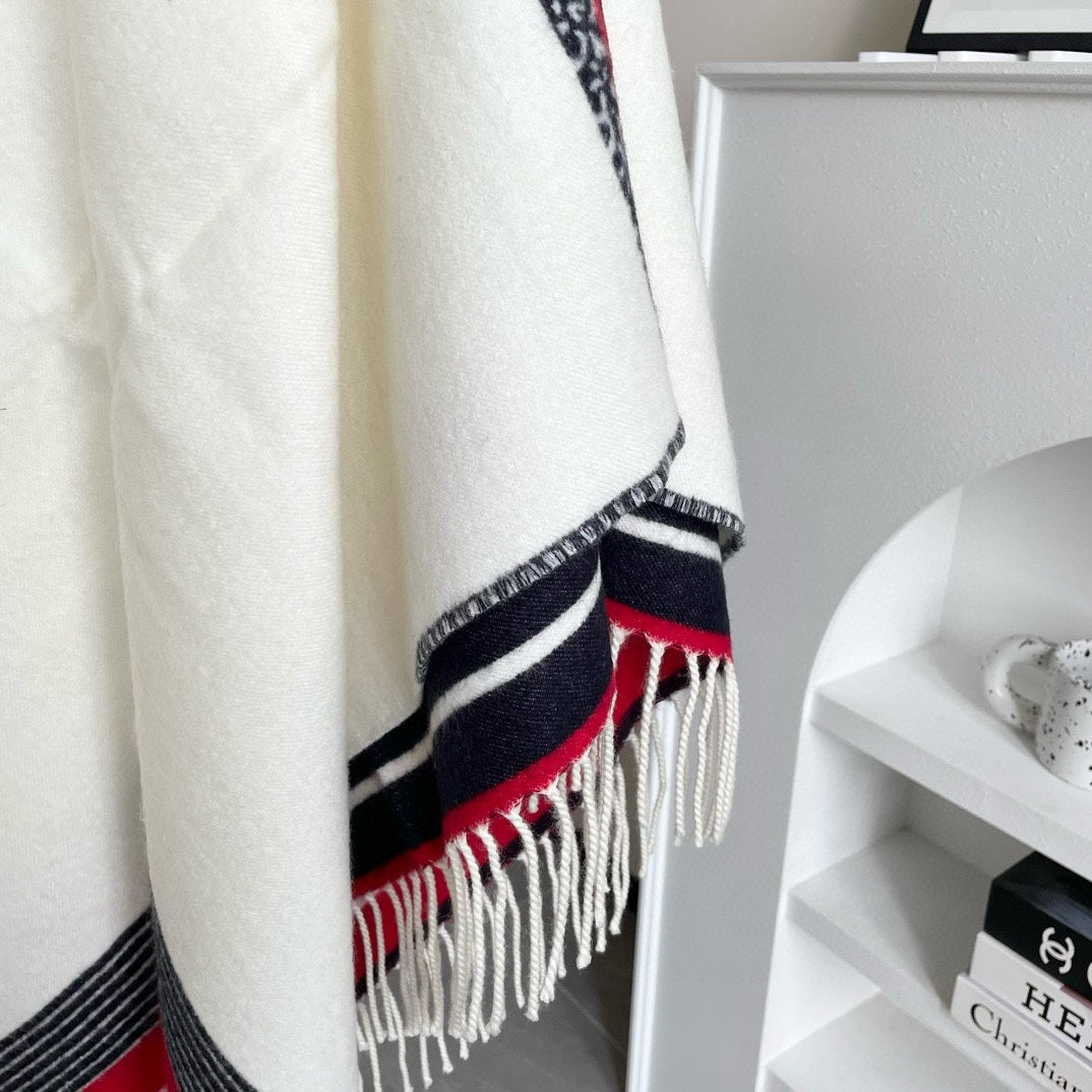 Luxury DiorLARGE SHAWL 140 CM IN WHITE MIX COLORFUL CASHMERE AND WOOL 416843