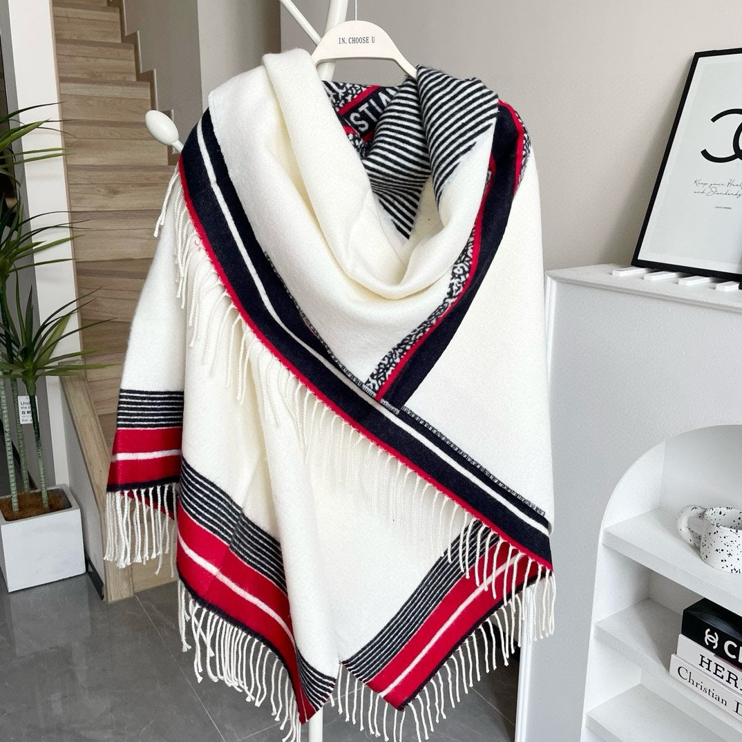 Luxury DiorLARGE SHAWL 140 CM IN WHITE MIX COLORFUL CASHMERE AND WOOL 416843