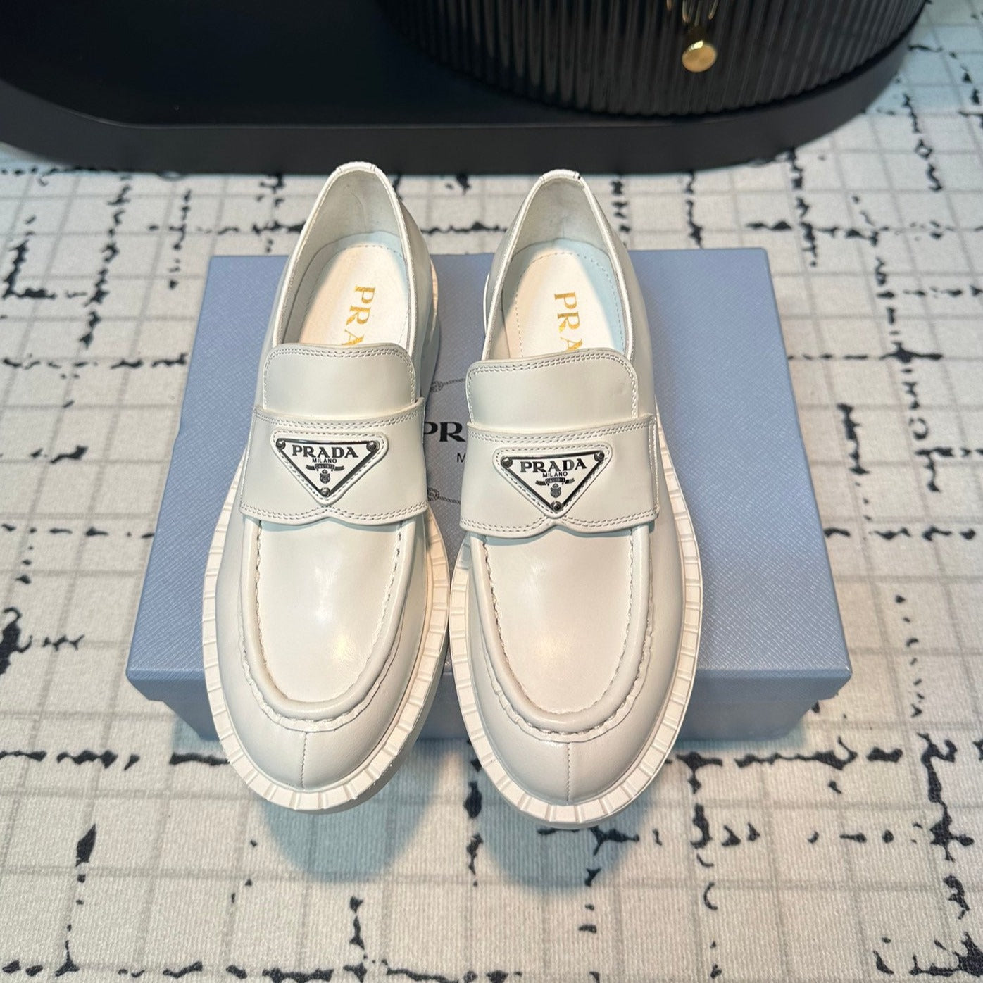 Luxury PradaSCHOCOLATE BRUSHED LOAFERS WHITE CALFSKIN