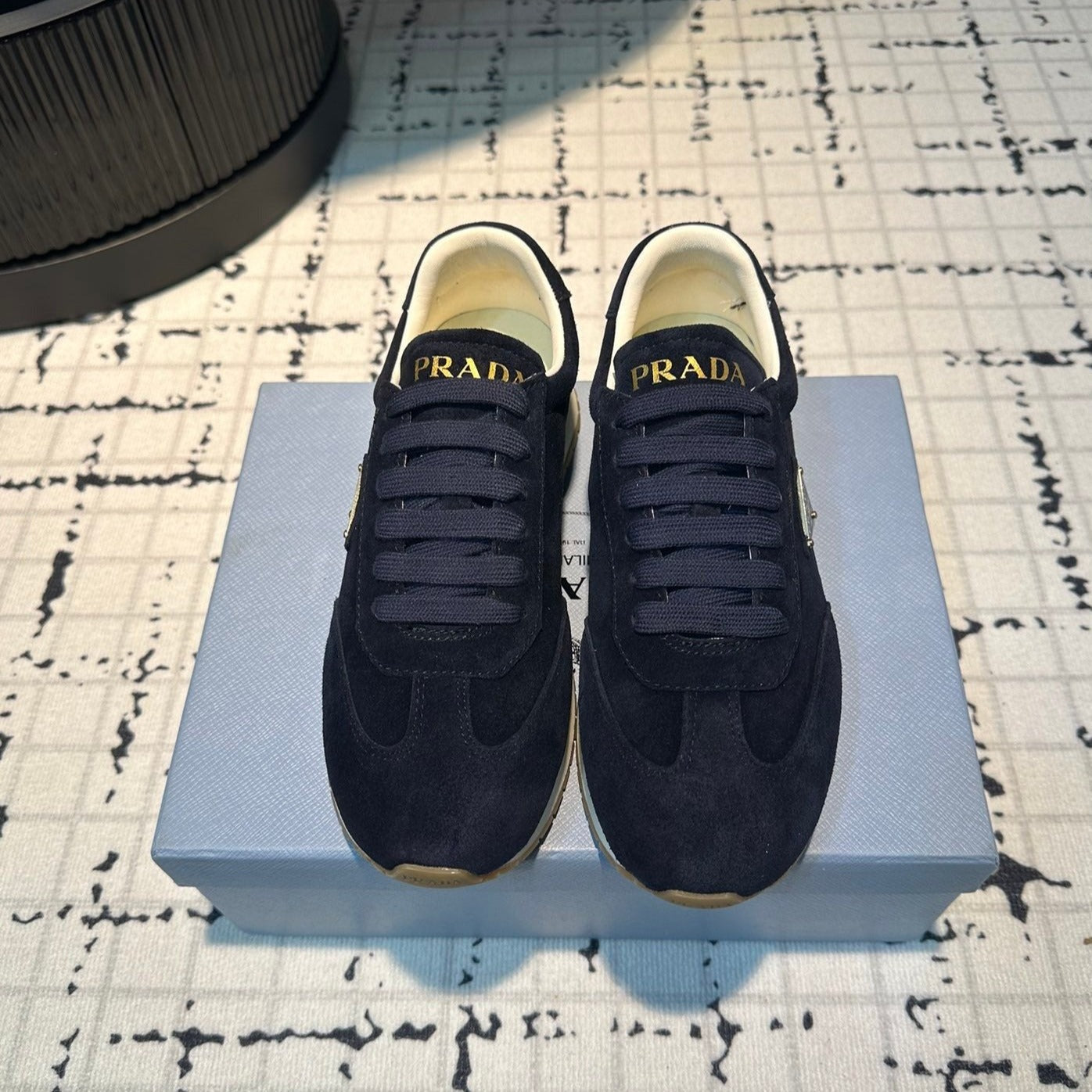 Luxury PradaTRIANGLE LOGO SNEAKERS DARK BLUE SUEDE