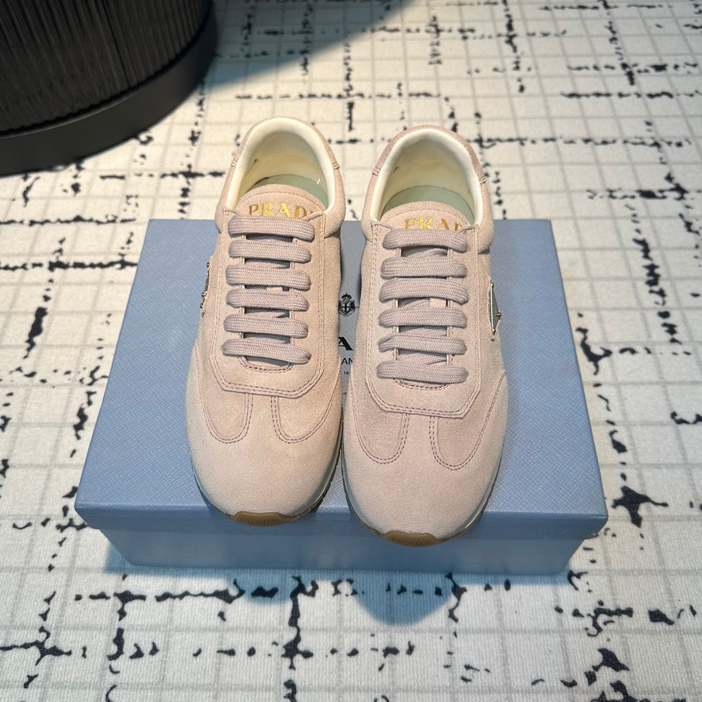 Luxury PradaTRIANGLE LOGO SNEAKERS PASTEL PINK SUEDE