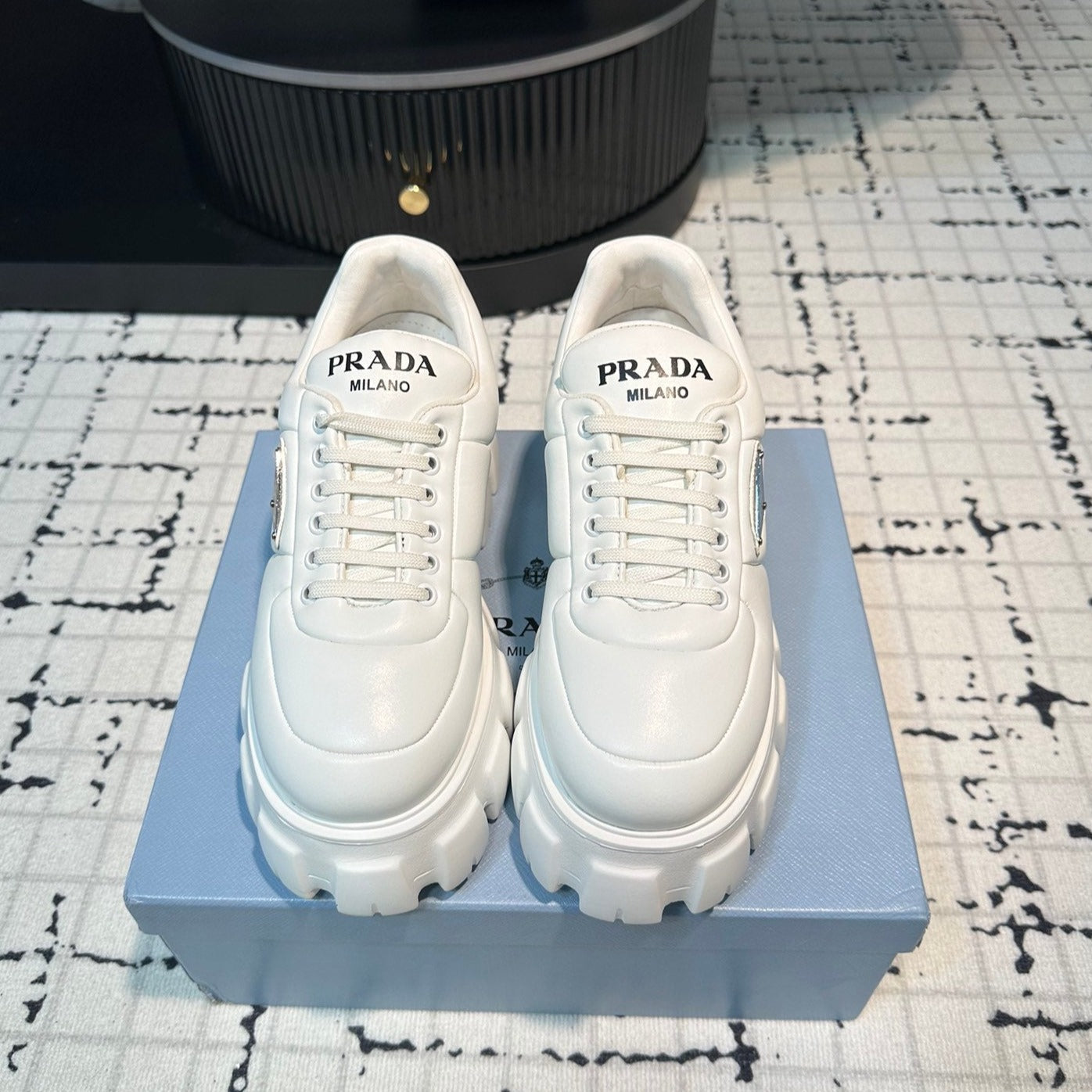 Luxury PradaMONOLITH BRUSHED LACE-UP SHOES WHITE LAMBSKIN