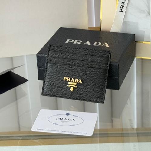 Luxury Prada10 CARD HOLDER IN BLACK CALFSKIN