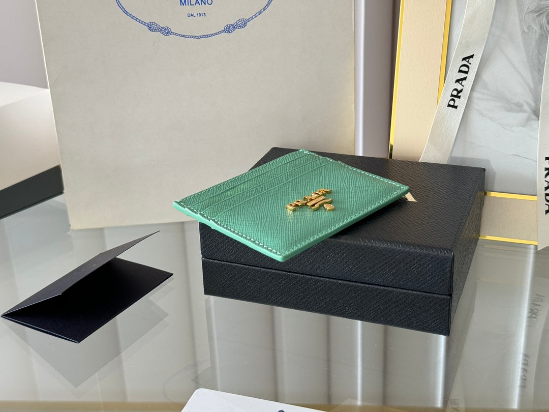 Luxury Prada10 CARD HOLDER IN SEAFOAM GREEN CALFSKIN